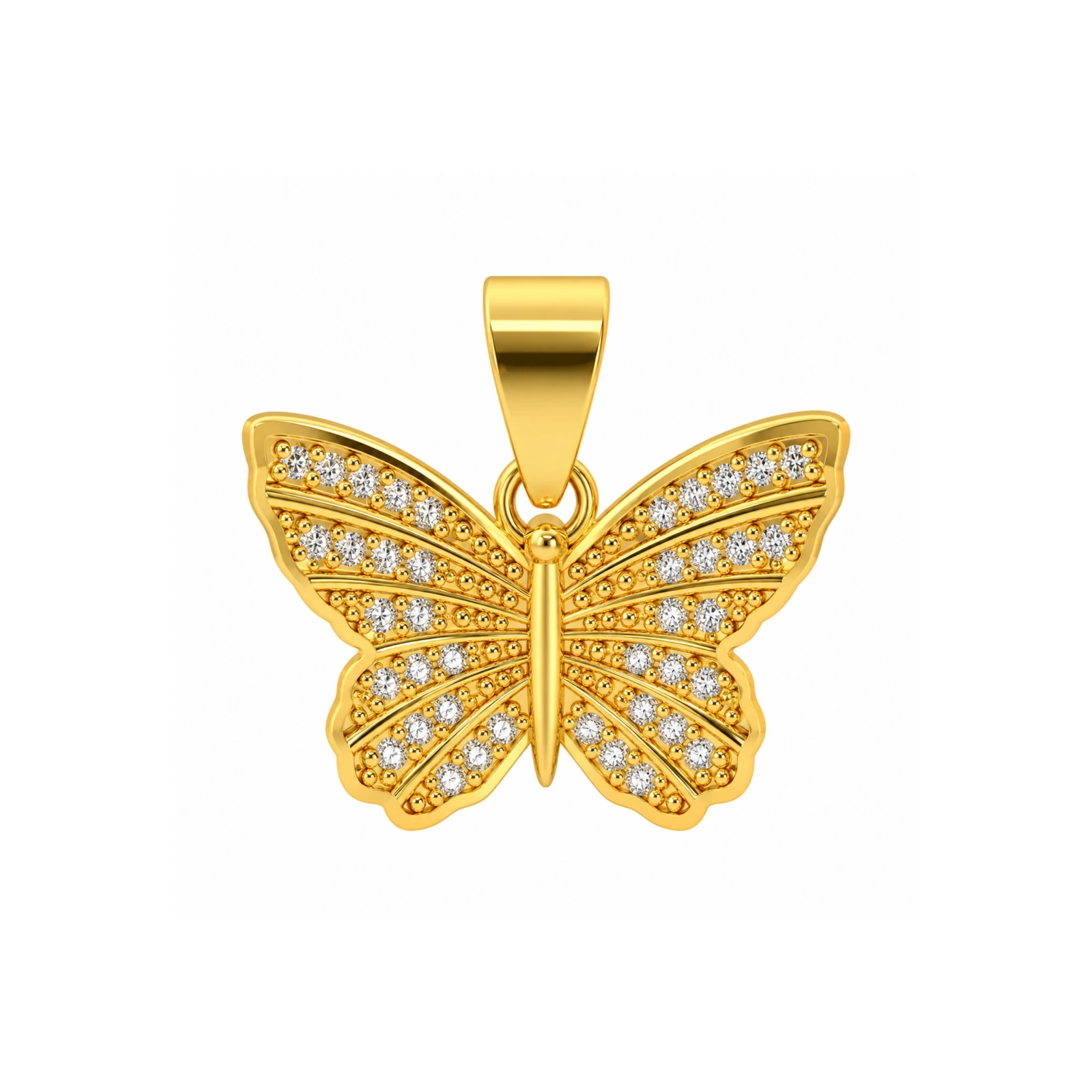 PINGENTE DE MOEDA BORBOLETA CRAVEJADA 2 X 1,5 CM