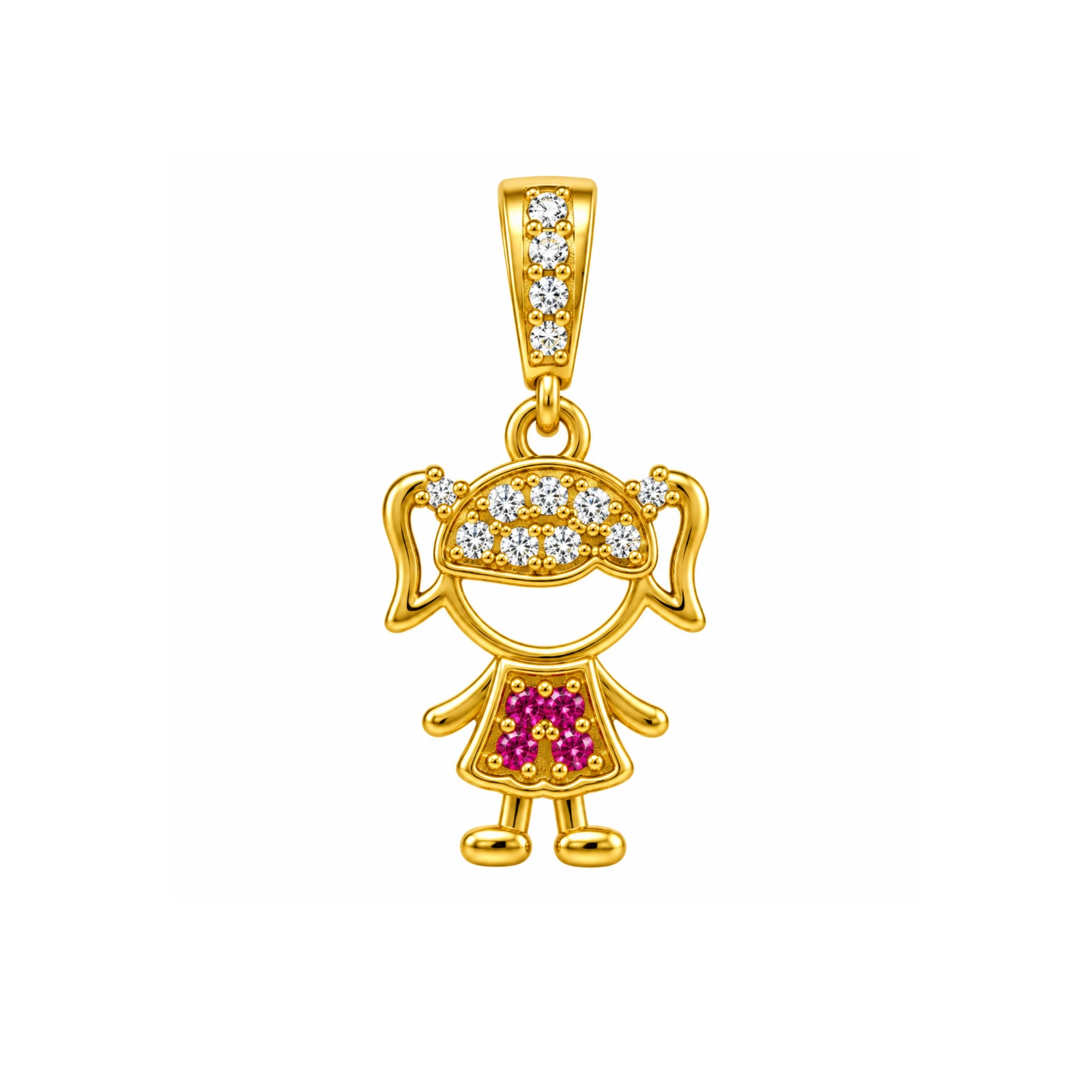 PINGENTE DE MOEDA MENINA C/13 PEDRAS MUDA COR DA SAIA DE TAMANHO 1,0X1,5