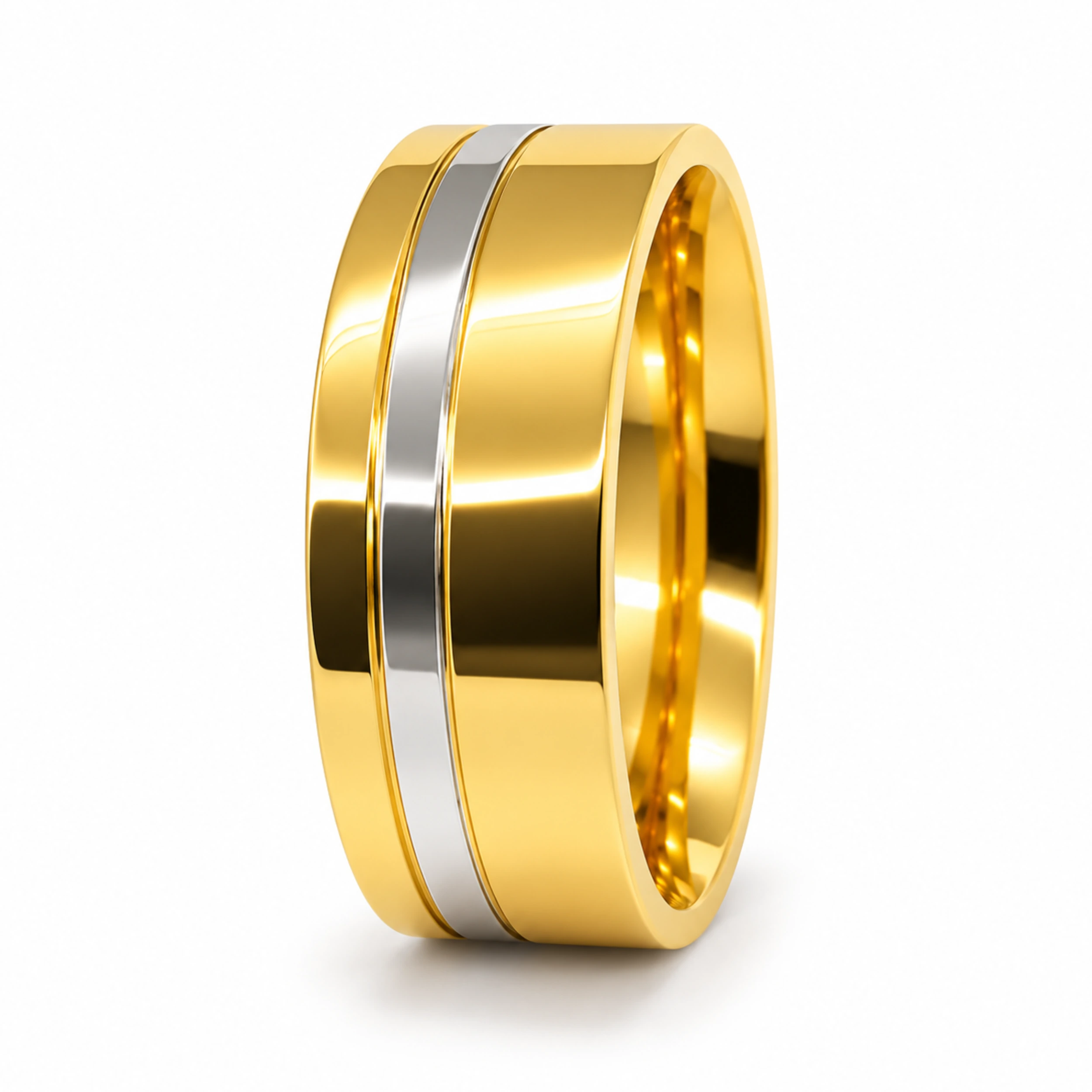ALIANÇA DE MOEDA 8,0MM QUADRADA C/CHAPA DE PRATA