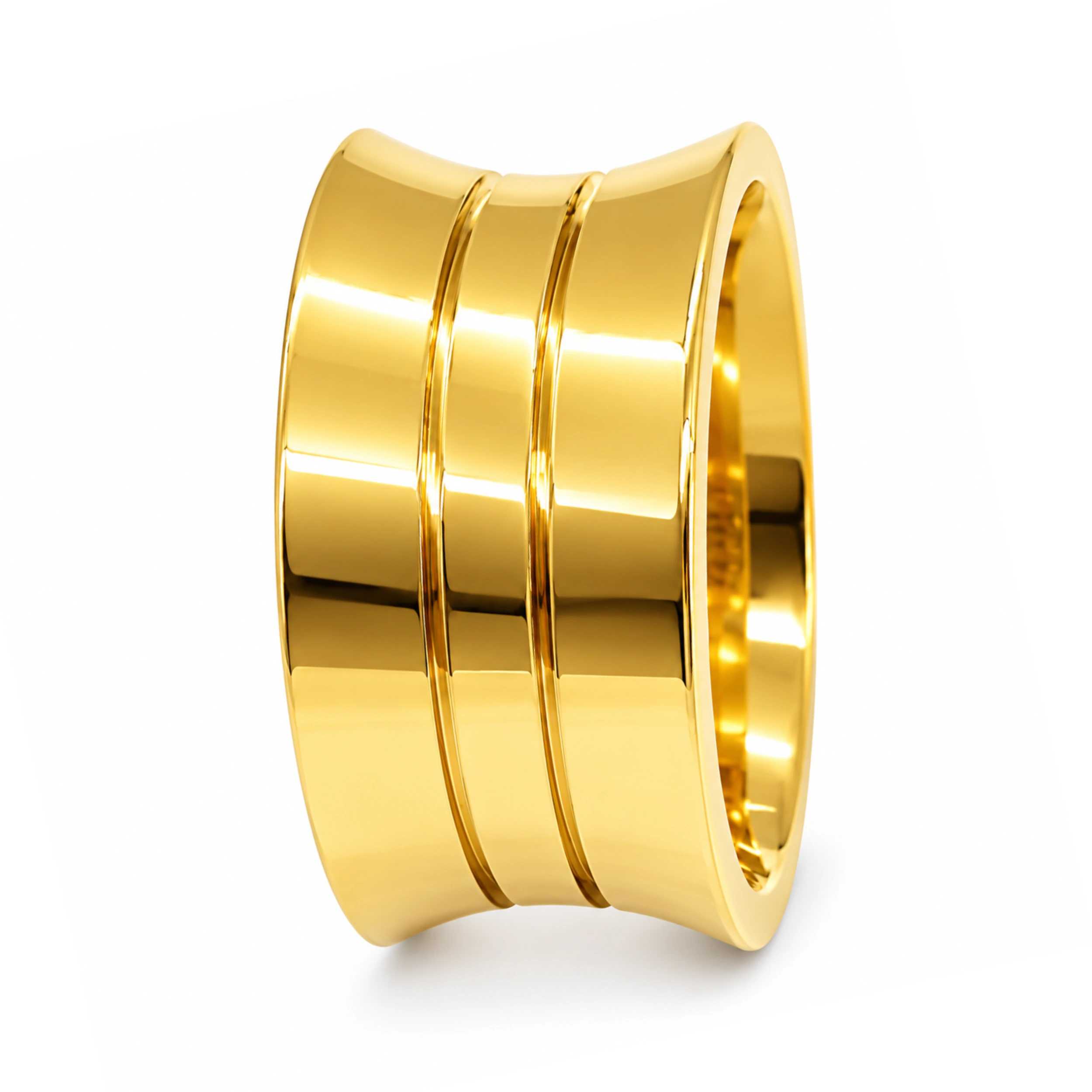 ALIANÇA DE MOEDA 10MM ANATÔMICA CONCAVA C/ 02 FRISOS DE 0,50